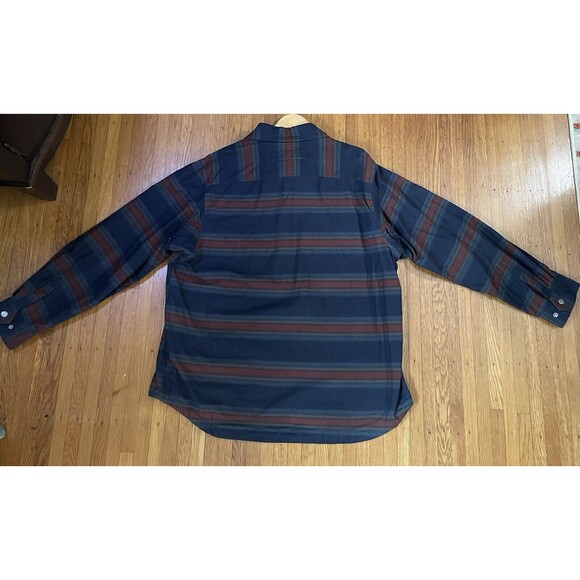 Duluth Heavy Shirt-Jacket,(Shacket) Men XL Tall-Navy, Maroon Stripe Snap Button. - Picture 2 of 4